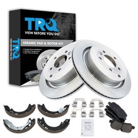 TRQ Rear Brake Pad & Rotor Kit Brake Pads Brake Rotor Parking Brake Shoe Set Ceramic Compatible with 2005-2006 Land Rover LR3 2006 Range Rover Sport
