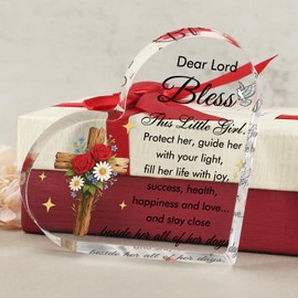 Hithespo Christian Baptism Gifts for Girls, Catholic Confirmation Religious First Communion Baptism Gifts for Newborn Baby Girl, Acrylic Plaque Christian Christening Dedication Gifts for Teenage Girl