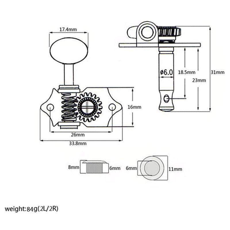 Ogdni 2R2L Black-Plated Tuning Peg Machine Head Tuners For 4