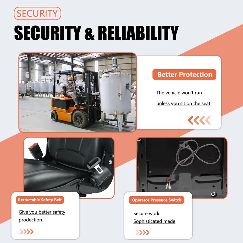 Universal Forklift Seat, Fold Down Tractor with Armrest, Retractable Safety