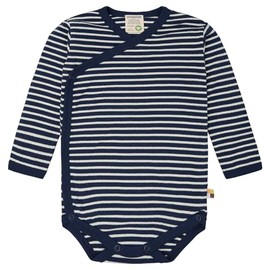 loud + proud Wrap Bodysuit Long Sleeve Striped Organic Cotton GOTS Certified, Ultramarine