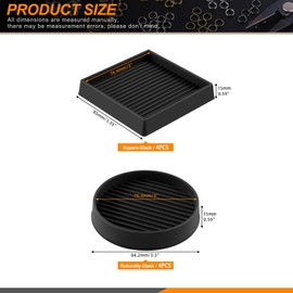 Rustark 8Pcs 75mm 3 Inch Black Round and Square Rubber Caster Cups Non Slip Furniture Coasters Square Pads Hardwoods Floors Protectors Non Skid Square Furniture Feet Caps for Bed Couch Tables Chair