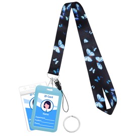 Lukasuo Lanyards for Id Badges Set, Teacher Lanyard with Colorful Badge Holder for Keys,Cute Key Lanyard for Women,Men,ID Card Holder for Office, School, Travel. (Blue Monarch Butterfly)