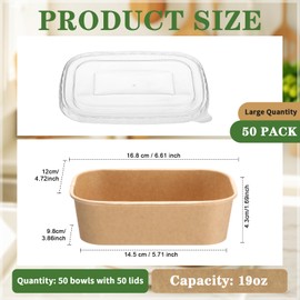 Maxdot 50 Pack Disposable Food Containers with Lids Paper Food Containers Bowls for Meal Prep, Salad, Ice Cream, Yogurt, Soup Bowls Party Leftover Box(Brown,19 oz)