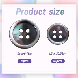 15 Piece Mother of Pearl Shell Buttons Pearl Shell Sewing Button Suits 4 Holes Gray Blazer Buttons Men for Sewing Shirts Clothes Decorations(15mm/20mm