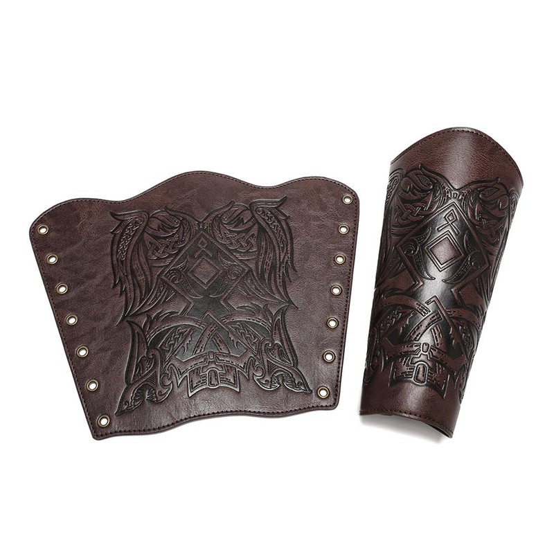 Medieval Leather Bracers for Men Angel Wings Embossed Viking Leather