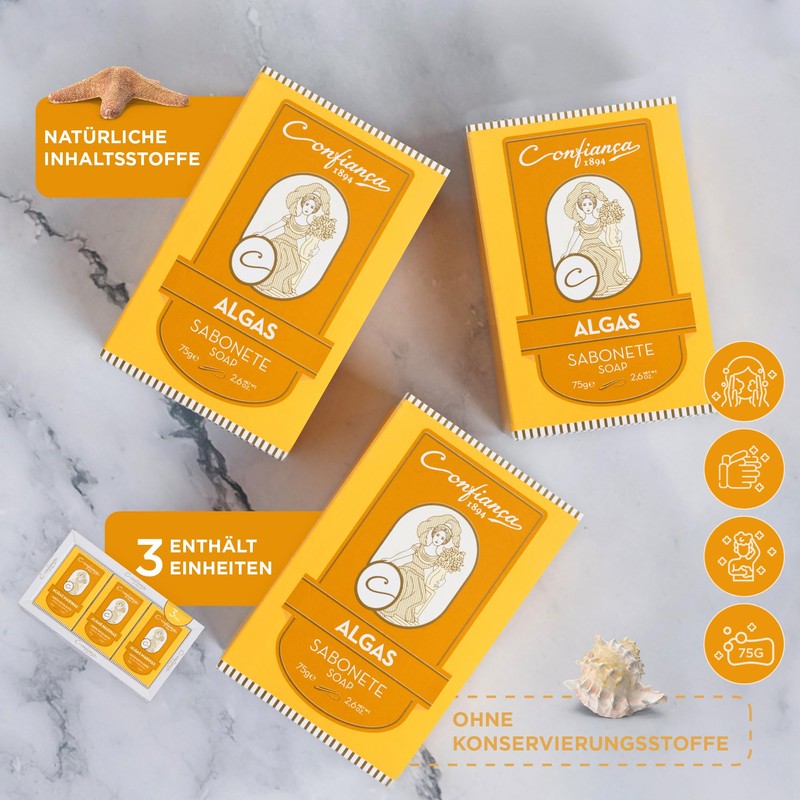 Confiança 1894 Seaweed Exfoliating Soap, Body Exfoliating Soap for Men