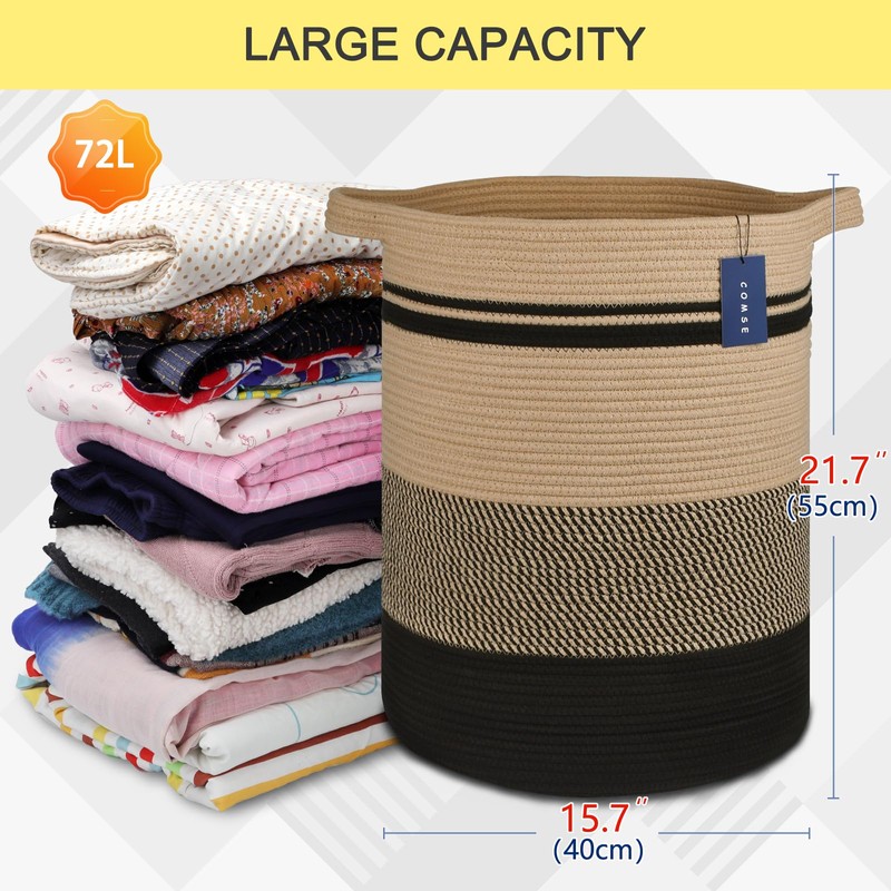 COMSE Extra Large Blanket Basket, Tall Laundry Basket, Nursery Hamper,