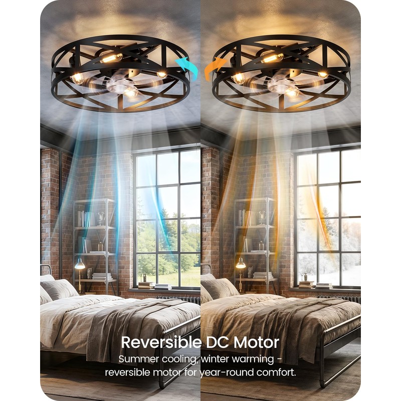 20" Farmhouse Flush Mount Ceiling Fan with Lights and Remote,