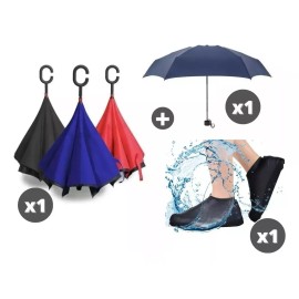 Misorel Paraguas Reversible + Paraguas Bolsillo + Protector Zapatos