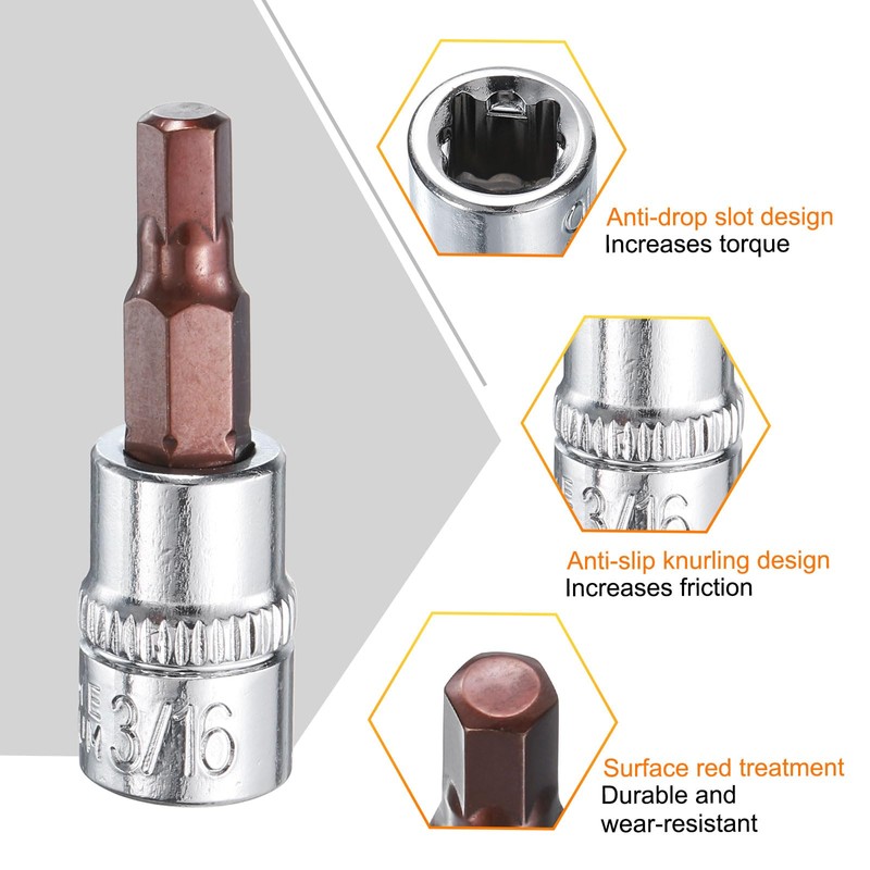 sourcing map 3/16" Hex Bit Socket 1/4" Drive SAE S2