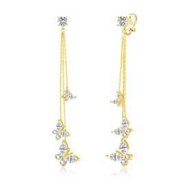 YOQUCOL Butterfly Long Drop Zircon Crystal Clip On Earrings For Women Dangle Non Pierced Ear Earrings Gold Plated