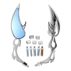 X AUTOHAUX 1 Set Universal Motorcycle Rear View Mirrors Adjustable Bar End Side Mirrors Mount M8/M10 Chrome Silver Tone Aluminum Plastic Teardrop Shape