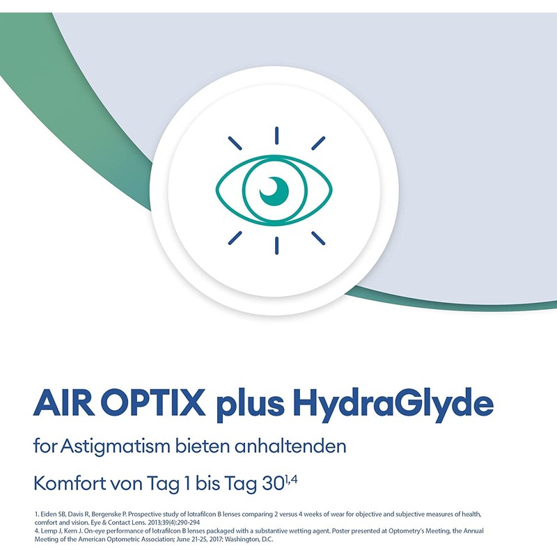Air Optix plus HydraGlyde for Astigmatism Monatslinsen weich, 3 Stück,