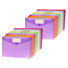 BEASAFY Pack of 16 A4 Document Wallets Filing 8 Colours Document Folder A4 with 11 Hole Edge and Label Pocket, Transparent Folder System Folder for Documents Organising