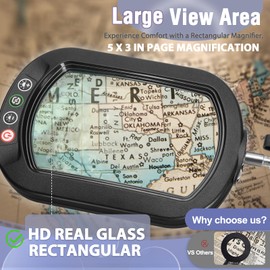 10X Rectangle Magnifying Glass with Light and stand, 5*3 Inch Real Glass 5 Color Modes Stepless Dimmable Arm Swing LED Floor Lamp, 3-in-1 Large Lighted Magnifier for Reading Painting Craft Close Work