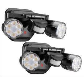 OREiN Motion Sensor Outdoor Security Lights, Dual-Head Adjustable LED Flood Lights, 3 Modes (Motion/Manual/Dusk to Dawn), 150W Equivalent, 5000K, IP65 Waterproof, Hardwired, Black (2 Pack)