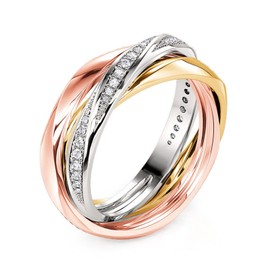 Jeulia Triple Fidget Rings for Women,Rose Gold Three Tone Stacked Band Stainless Steel Sterling Silver Interlocked Rolling Band Rings for Men Russsian Wedding Rings Size J1/2-Z,with Gift Box (A, J-½)