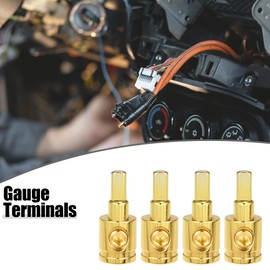 X AUTOHAUX 4pcs Amp Input Reducer Copper 0 Gauge Car Stereo Audio AWG Pin Power Ground Wire Reducer Gold Tone