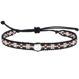 KELITCH Pearl Beaded Bracelets Wax Rope Wrap Bracelets Miyuki Beads Friendship Jewelry for Women (Brown)