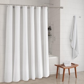 LANE LINEN White Shower Curtain – Hotel Luxury Waffle Weave 72"x72" Fabric Shower Curtains for Bathroom, Quick Dry & Washable, Ideal for Master, Guest or Spa-Like Bath – White