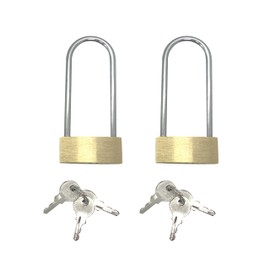 2 Pack Long Locks with Key Long Shackle Weatherproof Padlocks Keyed Alike Solid Brass Light Duty 1-1/2" Wide Body Marine Padlock Anti Rust Ideal for Gates Outdoor Use Secure Locking in All Weather