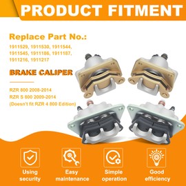 Triumilynn Front Rear Brake Caliper for Polaris RZR 800 2008-2014, RZR S 800 2009-2014 with Pads # 1911529 1911530 1911544 1911545, Left & Right, 4 Pack