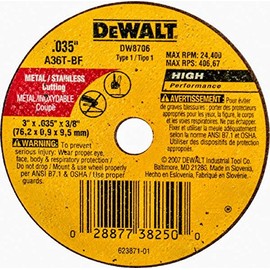 Dewalt DW8706 3" x .035" x 3/8" Fast-Cutting Cut-off Wheels (20)