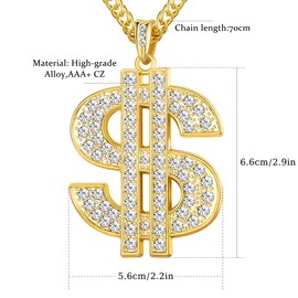 HAIAISO Fake Gold Chain with Dollar Sign Pendant Necklace 18K Gold Plated Money Sign Necklace Hip Hop Chain Necklace for Men Women