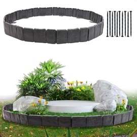 Garden Edging Border, 16FT Landscape Edging Borders for Flower Beds, Imitation Stone Effect Garden Lawn Border Faux Stone Landscape Edging and Plastic No Dig (30Pcs, Black)