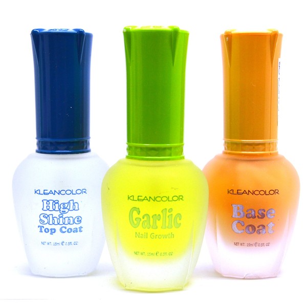 3 Kleancolor Nail Polish Top Base Coat Garlic Growth Treatment Lacquer + FREE EARRING