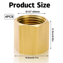 4 pieces brass sleeve, G1/2 inch female thread connector, 1/2 inch compressed air sleeve, DN15 double sleeve connection nipple, thread brass hexagonal coupling connector, for water, air, oil