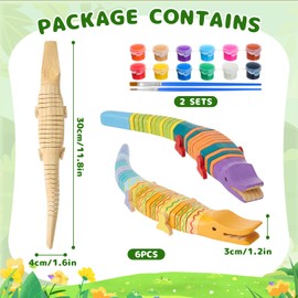 6 Pcs Painting Craft Kits for Kids Unfinished Wood Animals Figures Crafts with Paints Brushes Arts and Crafts for Boys Girls Spring Painting Valentine's Party Favors (Crocodiles)