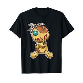 Cute Creepy Voodoo Doll Button Eye Stitch Plush Graphic T-Shirt