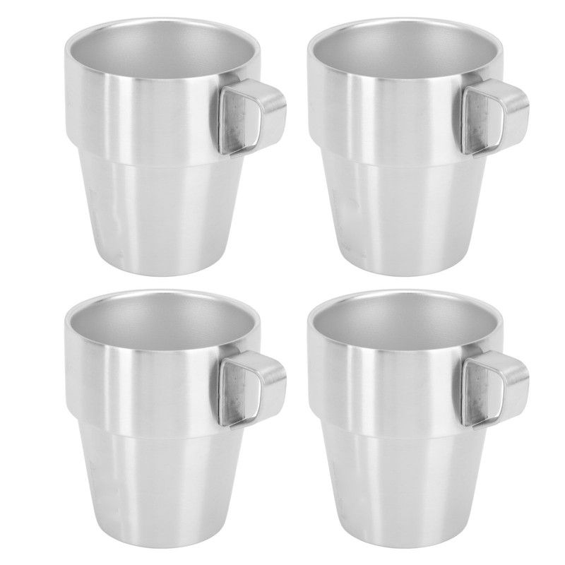 300ml Stackable Coffee Cups with Stand Stainless Steel Double Layer