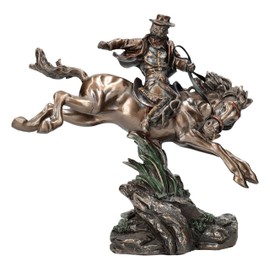 Pacific Giftware "Galloping Into The Wild Cowboy Statue, 8.5" Tall Bronze Resin Western Rider Figurine