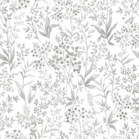 Cohoo Home Gray White Peel and Stick Wallpaper Boho Gray Floral Contact Paper for Cabinets Drawers 17.3inW 236inL Leaf Leaves Self-Adhesive Removable Wallpaper Bedroom Bathroom Waterproof Neutral