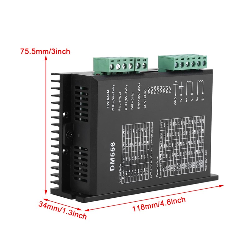 DM556 Stepper Motor Driver, DC 24V-50V 1.0A-5.6A 2 Phase Stepper