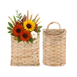 AceList Woven Hanging Basket for Front Door Set of 2, Handmade Water Hyacinth Hanging Wall Basket, Natural Wicker Storage Bins with Handles, Decorative Boho Organizer for Home Farmhouse Decor