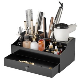 Messmenos Hair Tool Organizer, Acrylic Hair Blow Dryer Holder Stand for Straightener and Curling Storage, Bathroom Vanity Countertop Organization for Makeup Accessories (Black)