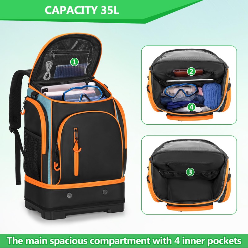 Smasrob 35L Swim Bag with Hard Shoe Compartment and 2