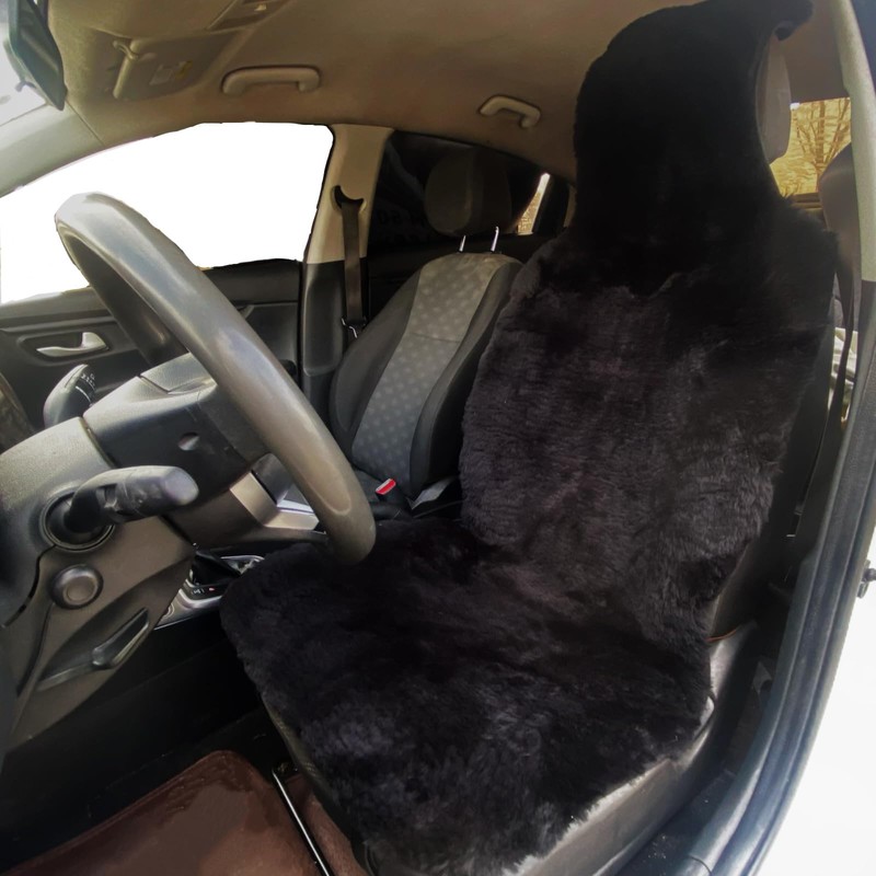 oyiiwen Natural Genuine Sheepskin Dark Black Merino Wool Seat Covers