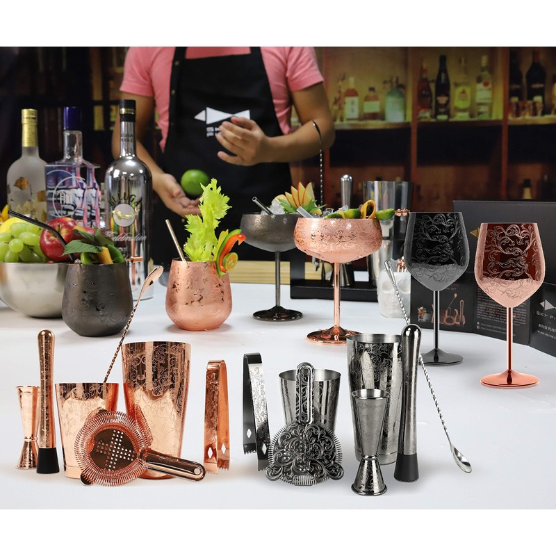 SKY FISH Stemless Stainless Steel Etching Wine Glasses,18 oz Copper