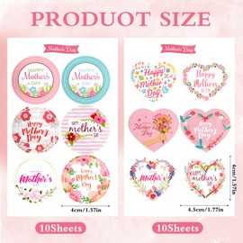 RAORAOYUE 120 Pcs Mother's Day Tags Stickers, Mother's Day Gift Stickers for Scrapbooking Envelope Seals Party Gift Favors Box Cards Decorations (Heart and Round Shape)
