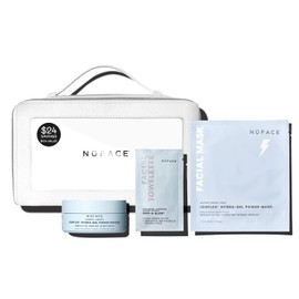NuFACE Kit de cuidado de la piel Ultimate Glow – Juego de edición limitada con máscara de hidrogel, parches debajo de los ojos, toallitas faciales Prep-N-Glow y bolsa de lujo, cuidado de la piel hidratante para preparar la microcorriente (4 unidades)