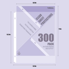 TUOKCALB 300 Pack Clear Sheet Protectors for 3 Ring Binder, Wider and Thicker, Polypropylene Acid-Free Material, 8.5 x 11 Inch Letter Size, Protector of Your Documents