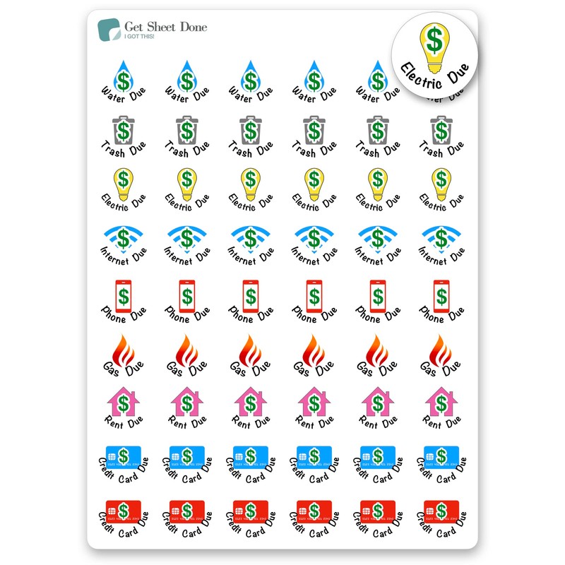 Pay Bills Planner Stickers/Pay Day / 54 Fun Vinyl Stickers