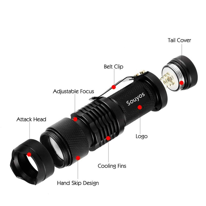 3 Pack Red Light Flashlight,3 Modes Red Led Flashlight,Zoomable Long