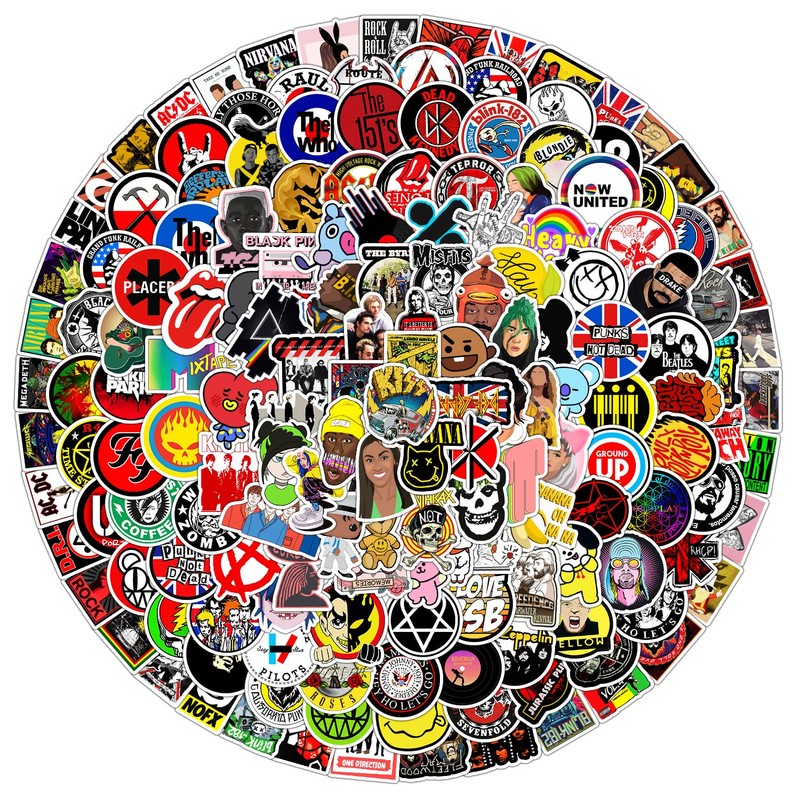 200 Piece Rock & Roll Sticker Set, Waterproof Lock, Suitable