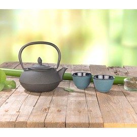 Rosenstein & Söhne Tea Bowl: Set of 4 Asian Cast Iron and Enamel Tea Cups, Petrol Blue (Tea Bowls Matcha, Teacup, Insulated Cups)